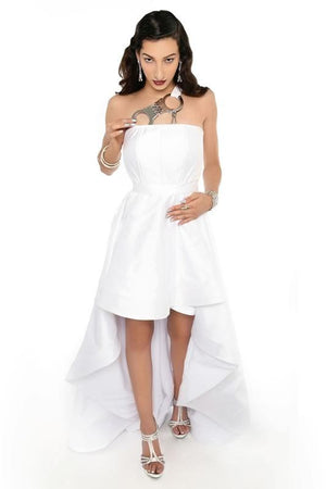 WHITE PARTY High Low "HANDCUFF" Gown - Diagonal HANDCUFF Strap