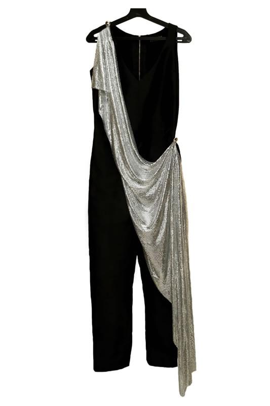 Black Jumpsuit with Silver Chainmail Drape