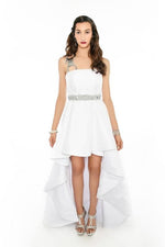 WHITE PARTY High Low Gown - Vertical HANDCUFF Strap - Sequins Belt