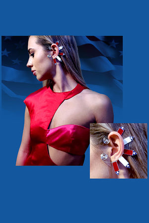 "PATRIOT" US Flag Silver Ear Cuff